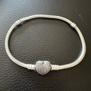 Pandora Moments Sparkling Heart Clasp Snake Chain Bracelet